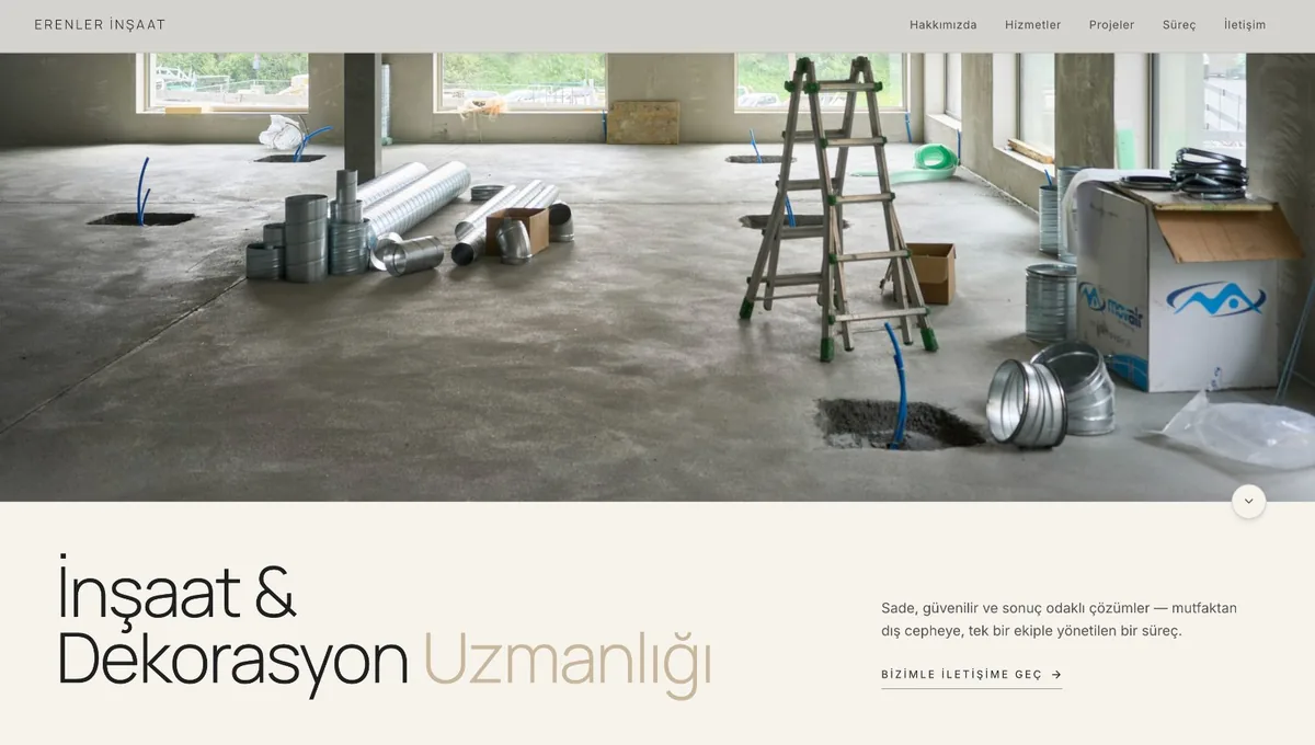 Erenler İnşaat — İşletme Sitesi ekran görüntüsü